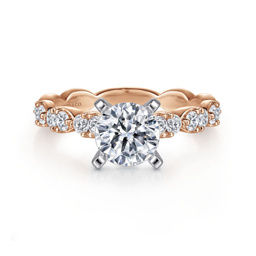 14K White-Rose Gold Round Diamond Engagement Ring