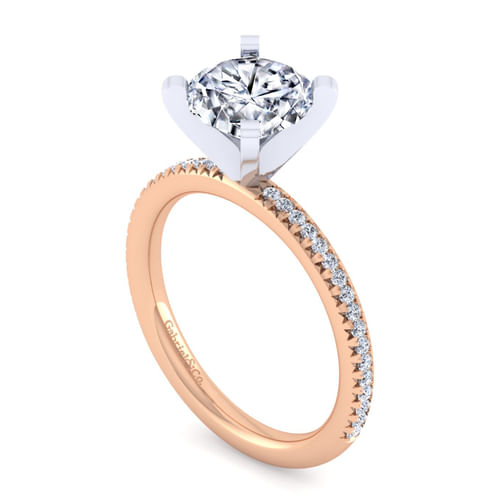 14K White-Rose Gold Round Diamond Engagement Ring