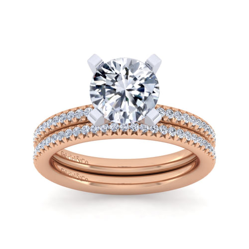 14K White-Rose Gold Round Diamond Engagement Ring