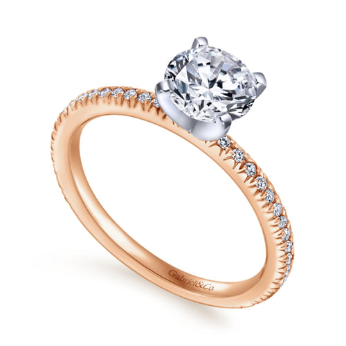 14K White-Rose Gold Round Diamond Engagement Ring