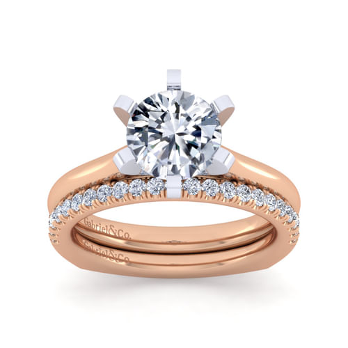 14K White-Rose Gold Round Diamond Engagement Ring