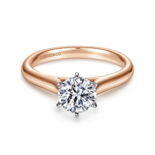 14K White-Rose Gold Round Diamond Engagement Ring