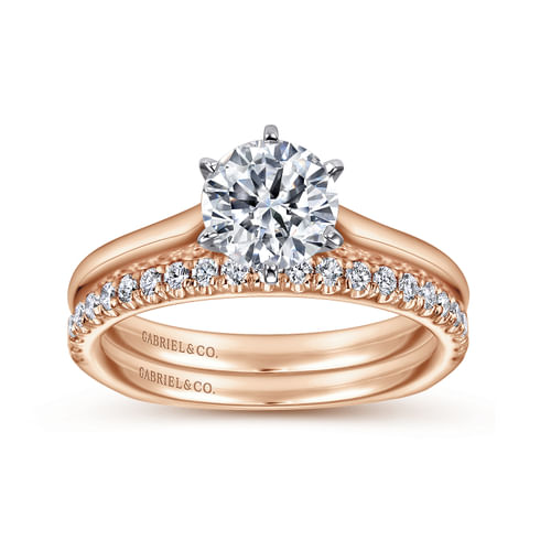 14K White-Rose Gold Round Diamond Engagement Ring