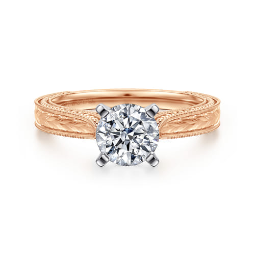14K White-Rose Gold Round Diamond Engagement Ring