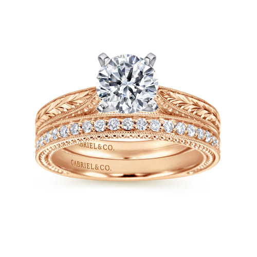 14K White-Rose Gold Round Diamond Engagement Ring