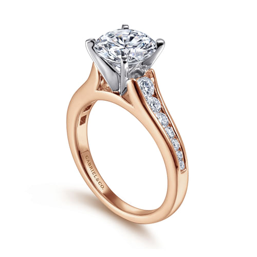 14K White-Rose Gold Round Diamond Engagement Ring