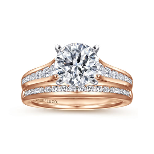 14K White-Rose Gold Round Diamond Engagement Ring