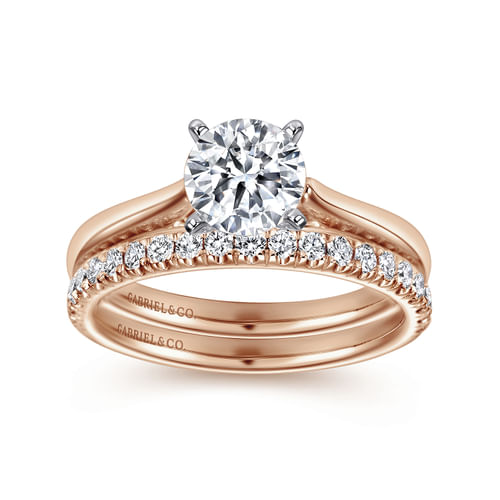 14K White-Rose Gold Round Diamond Engagement Ring