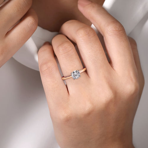 14K White-Rose Gold Round Diamond Engagement Ring