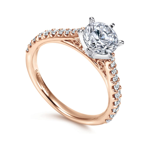 14K White-Rose Gold Round Diamond Engagement Ring