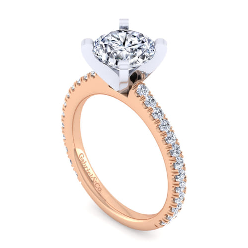 14K White-Rose Gold Round Diamond Engagement Ring