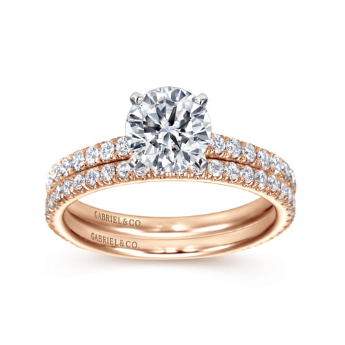 14K White-Rose Gold Round Diamond Engagement Ring