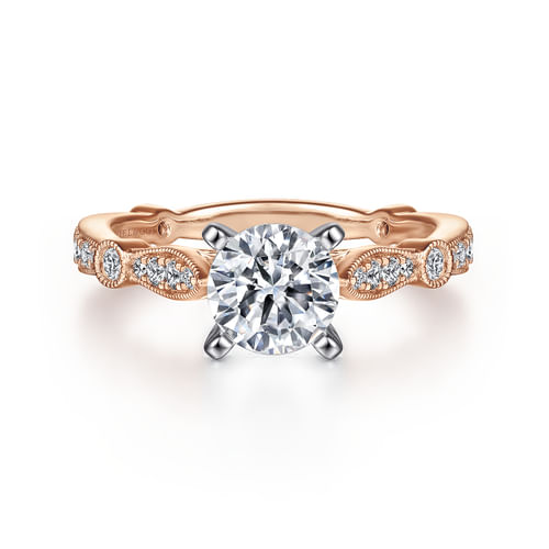 14K White-Rose Gold Round Diamond Engagement Ring