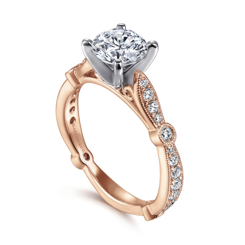 14K White-Rose Gold Round Diamond Engagement Ring