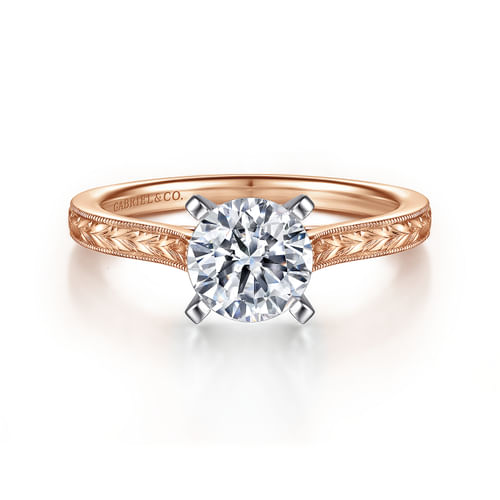 14K White-Rose Gold Round Diamond Engagement Ring