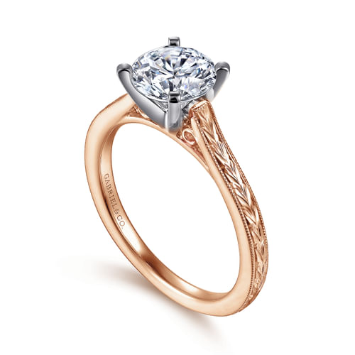 14K White-Rose Gold Round Diamond Engagement Ring