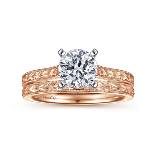 14K White-Rose Gold Round Diamond Engagement Ring