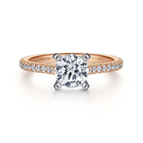 14K White-Rose Gold Round Diamond Engagement Ring