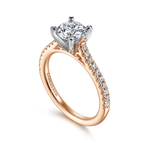 14K White-Rose Gold Round Diamond Engagement Ring