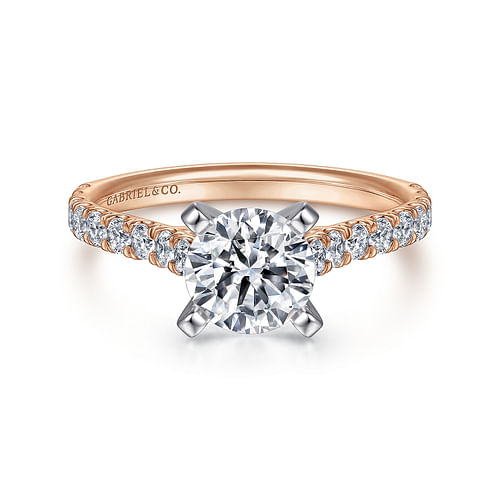 14K White-Rose Gold Round Diamond Engagement Ring