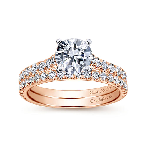 14K White-Rose Gold Round Diamond Engagement Ring