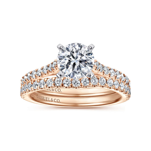 14K White-Rose Gold Round Diamond Engagement Ring