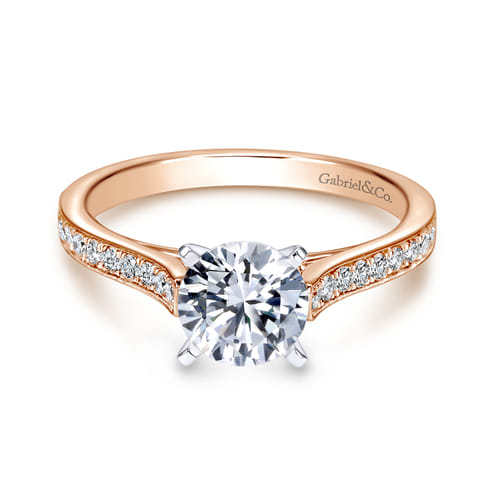 14K White-Rose Gold Round Diamond Engagement Ring