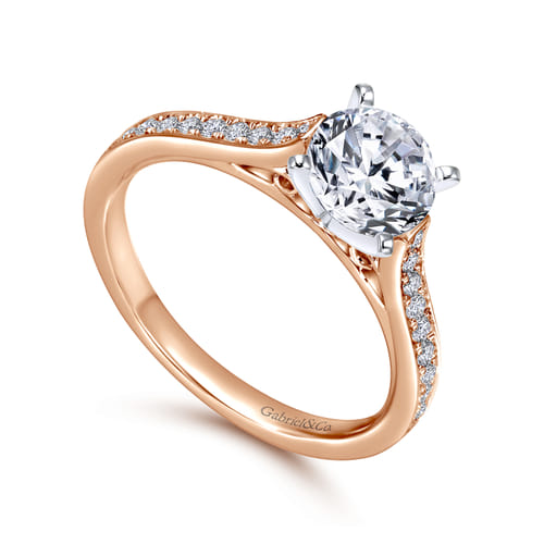 14K White-Rose Gold Round Diamond Engagement Ring