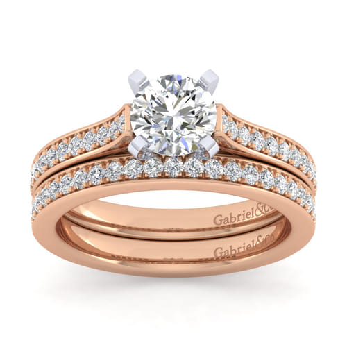 14K White-Rose Gold Round Diamond Engagement Ring