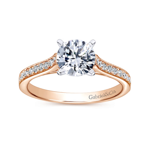 14K White-Rose Gold Round Diamond Engagement Ring