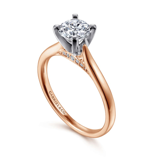 14K White-Rose Gold Round Diamond Engagement Ring