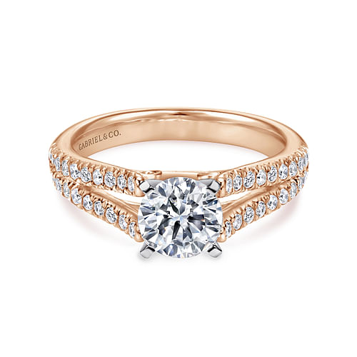 14K White-Rose Gold Round Diamond Split Shank Engagement Ring