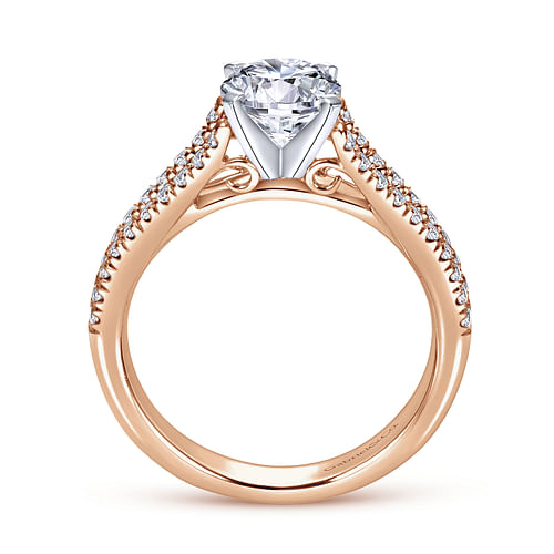 14K White-Rose Gold Round Diamond Split Shank Engagement Ring