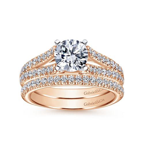 14K White-Rose Gold Round Diamond Split Shank Engagement Ring