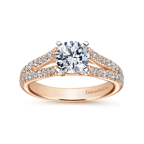 14K White-Rose Gold Round Diamond Split Shank Engagement Ring