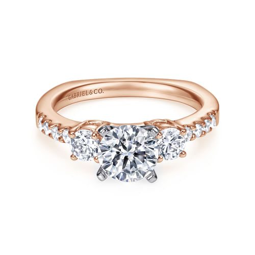 14K White-Rose Gold Round Diamond Three Stone Engagement Ring