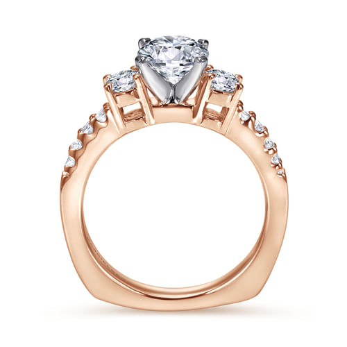 14K White-Rose Gold Round Diamond Three Stone Engagement Ring