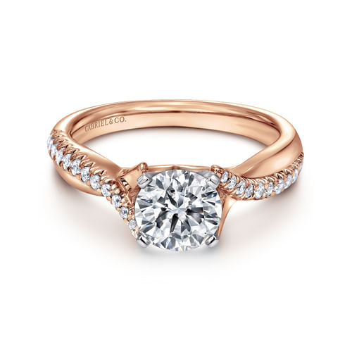 14K White-Rose Gold Round Diamond Twisted Engagement Ring