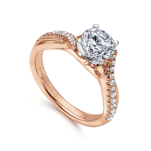 14K White-Rose Gold Round Diamond Twisted Engagement Ring