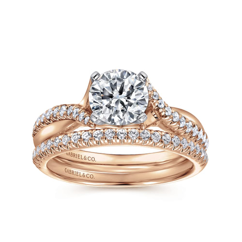 14K White-Rose Gold Round Diamond Twisted Engagement Ring