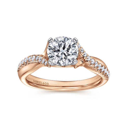 14K White-Rose Gold Round Diamond Twisted Engagement Ring