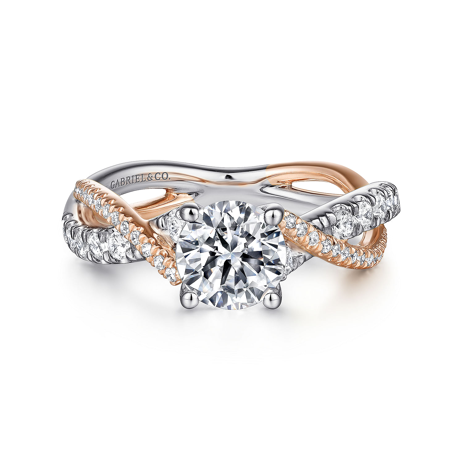 Gabriel - 14K White-Rose Gold Round Diamond Twisted Engagement Ring