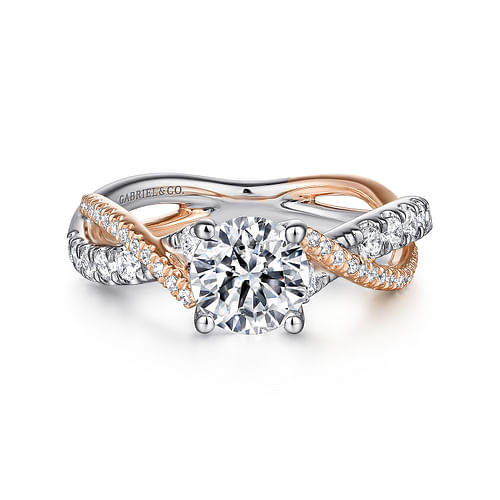 14K White-Rose Gold Round Diamond Twisted Engagement Ring