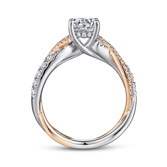 14K White-Rose Gold Round Diamond Twisted Engagement Ring angle 2