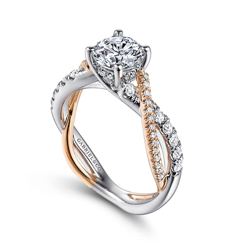 14K White-Rose Gold Round Diamond Twisted Engagement Ring