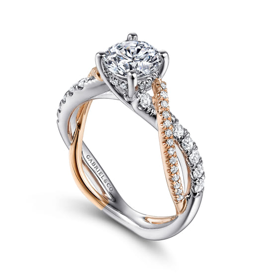 14K White-Rose Gold Round Diamond Twisted Engagement Ring angle 3