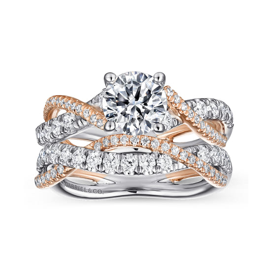 14K White-Rose Gold Round Diamond Twisted Engagement Ring angle 4