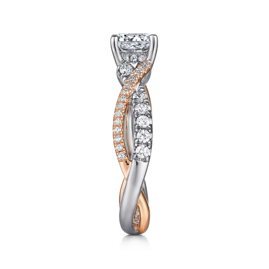 14K White-Rose Gold Round Diamond Twisted Engagement Ring angle 5