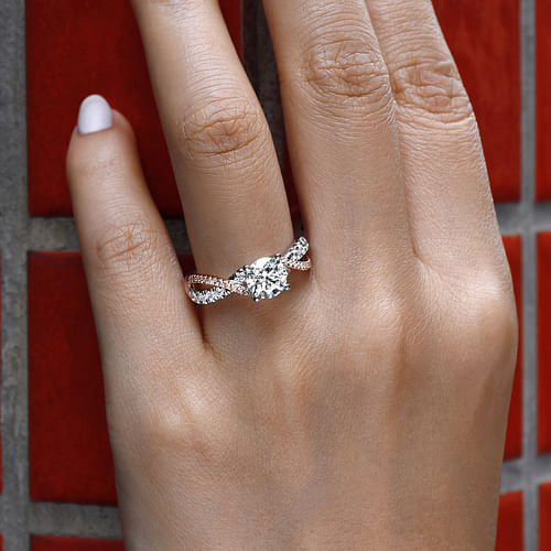 14K White-Rose Gold Round Diamond Twisted Engagement Ring