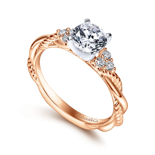 14K White-Rose Gold Round Diamond Twisted Engagement Ring